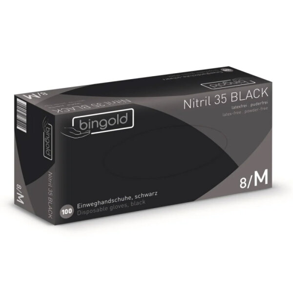 BINGOLD Nitril 35PLUS Einweghandschuhe, schwarz, 1 Box 100 Stück Größe M